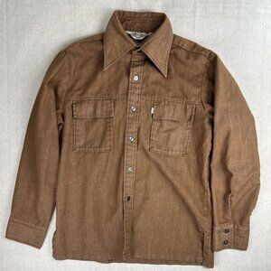 Vintage Levi's Big E Denim 1970's Long Sleeve Button Down Shirt LEVIS Tan Large